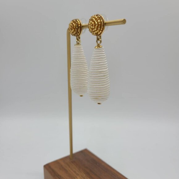 J Crew Gold and Cream Textured Drop Earrings - Picture 5 of 8